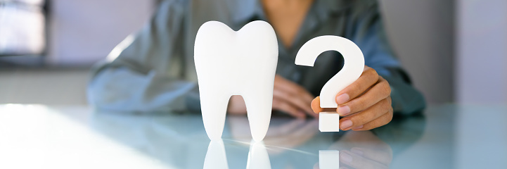 Woman Dental Teeth Question Mark. Dentist FAQs