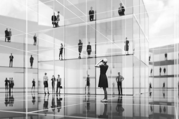 Woman in VR environment Woman in VR environment - 3D generated image. stock cubes stock pictures, royalty-free photos & images