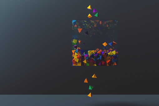 Flowing abstract geometric shapes, 3D generated image.
