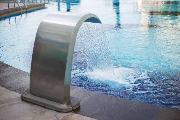 istock Beautiful pool water filling. Blurred background. 1366125149