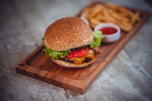 istock Hamburger and french fries 1366128905