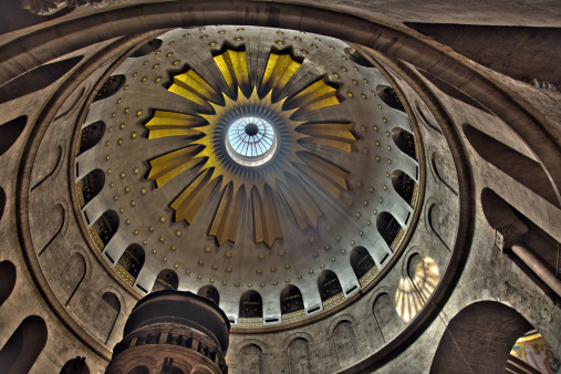 The spectacular Dome of the Rotunda just above the Edicule at the Chruch of the Holy Sepulchre in the old city of Jerusalem, Israel.