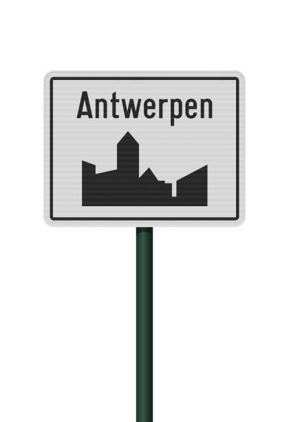 ilustrações, clipart, desenhos animados e ícones de placa da estrada da cidade de antuérpia - belgium