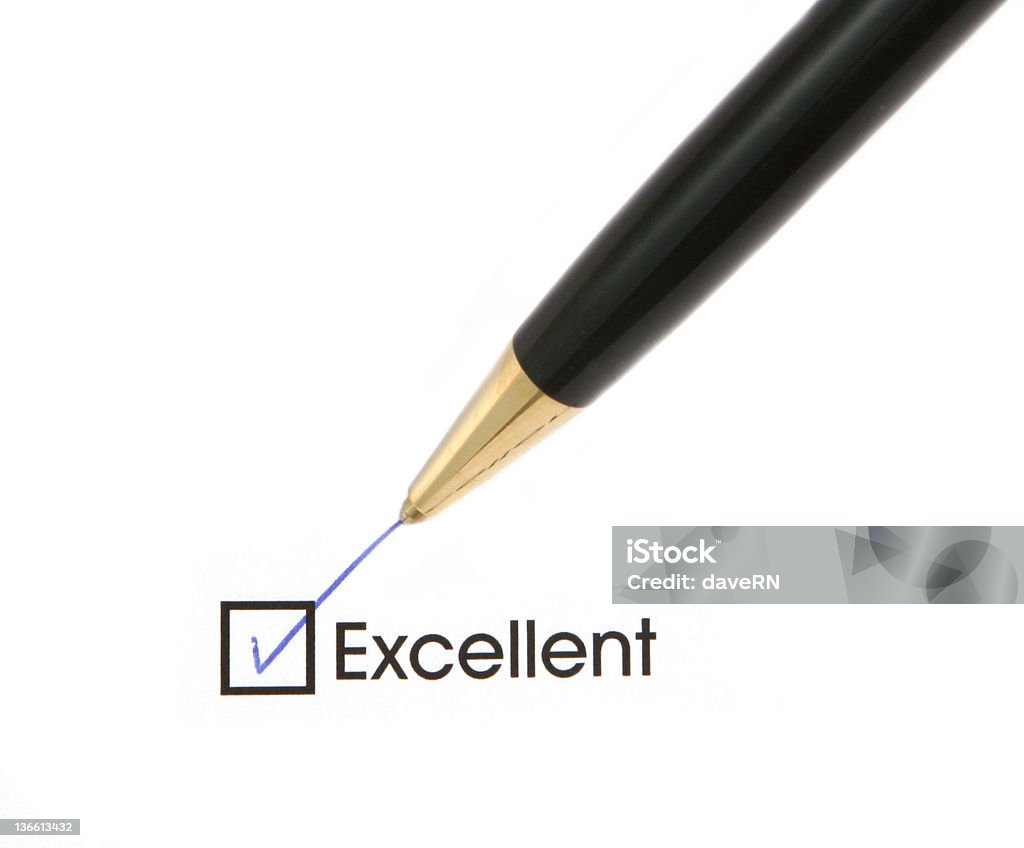 Excelente com marca de verificação e caneta - Royalty-free Azul Foto de stock