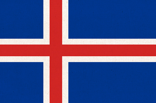 Flag of Iceland. Icelandic flag on fabric surface. Icelandic national flag on textured background. Fabric Texture. Republic of Iceland