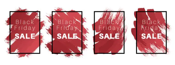 Vector illustration of Black Friday Sale poster or banner over grunge textured brush painted red background vector illustration.