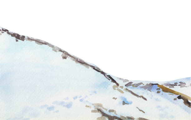 istock Watercolor fluffy snow banks, mountain landscape scenery. 1366158045