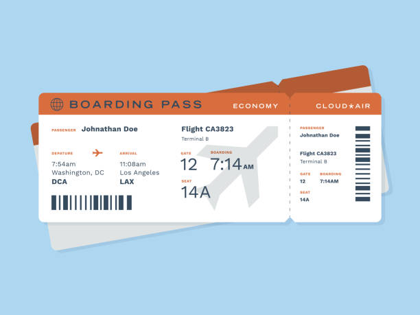 Commercial airline flight boarding pass Commercial airline flight boarding pass airplane ticket stock illustrations