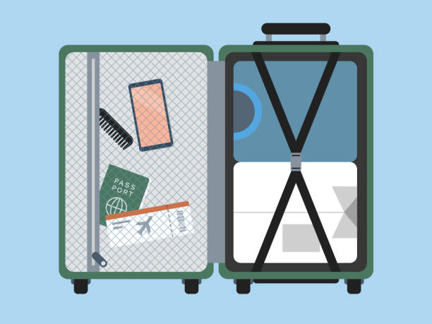 Top view of neatly packed luggage Top view of neatly packed luggage folded sweater stock illustrations