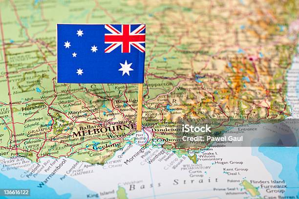 Bandera Y Mapa De Australia Foto de stock y más banco de imágenes de Australia - Australia, Bandera, Cartografía