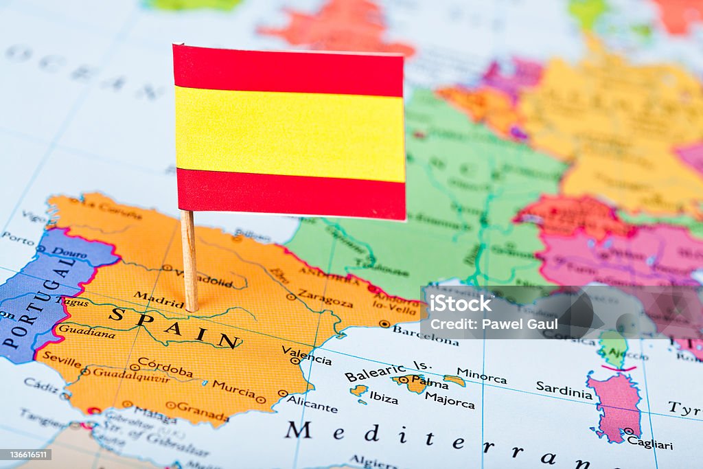 Karte und Flagge von Spanien - Lizenzfrei Barcelona - Spanien Stock-Foto