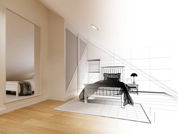 istock sketch design of interior attic bedroom,3d rendering 1366167443
