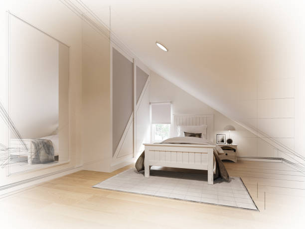 istock sketch design of interior attic bedroom,3d rendering 1366167452