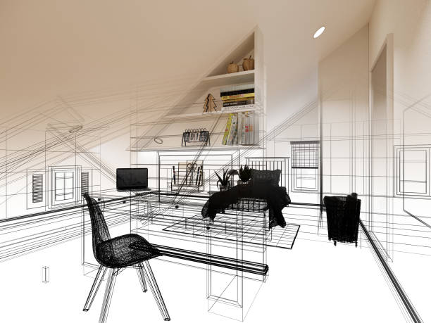 istock sketch design of interior attic bedroom,3d rendering 1366167477