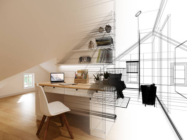 istock sketch design of interior attic bedroom,3d rendering 1366167485