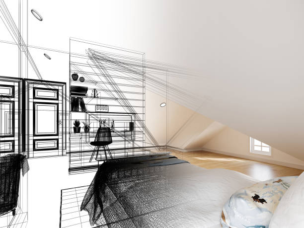 istock sketch design of interior attic bedroom,3d rendering 1366167505