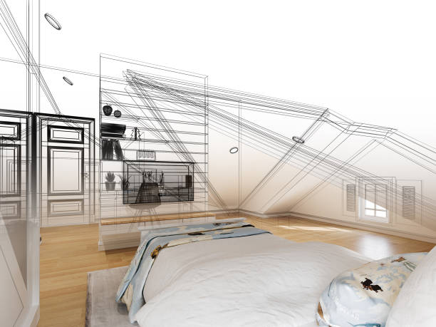 istock sketch design of interior attic bedroom,3d rendering 1366167506