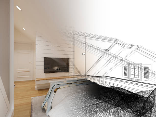 istock sketch design of interior attic bedroom,3d rendering 1366167527