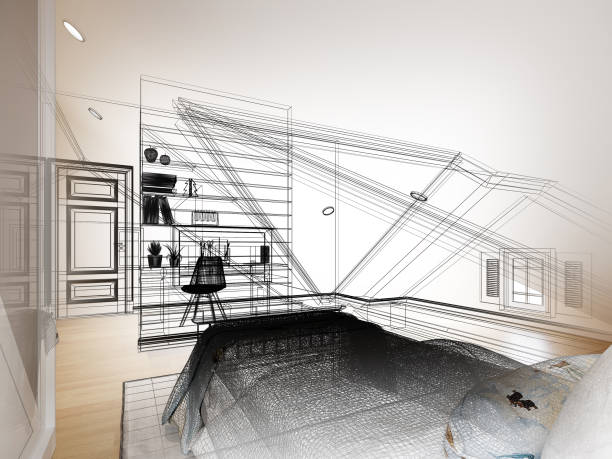 istock sketch design of interior attic bedroom,3d rendering 1366167530