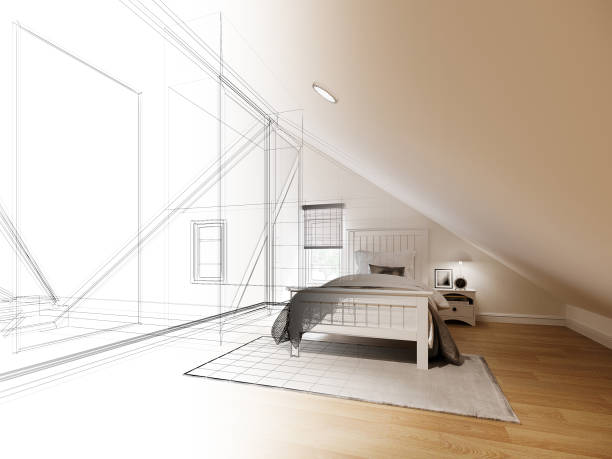istock sketch design of interior attic bedroom,3d rendering 1366168175