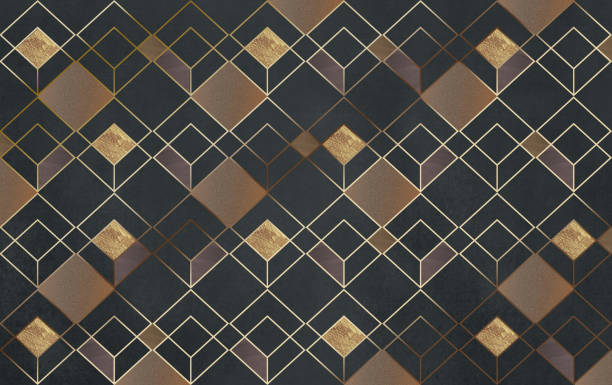 istock 3d modern abstract wallpaper . Golden lines and traingles. Geometric forms in black background . 1366168975