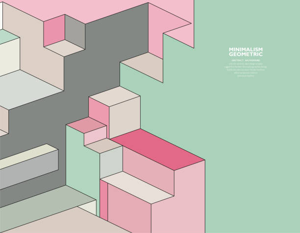 추상색 원근 큐브 미니멀리즘 기하학적 디자인 배경 - backgrounds abstract square shape architecture stock illustrations