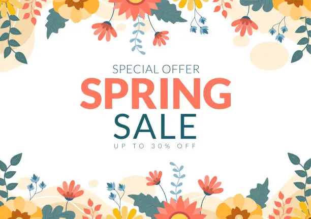 Vector illustration of Spring Sale Blossom Flowers Background Natural Template Vector Illustration with Season Plant Suitable for Greeting Card, Invitation or Poster