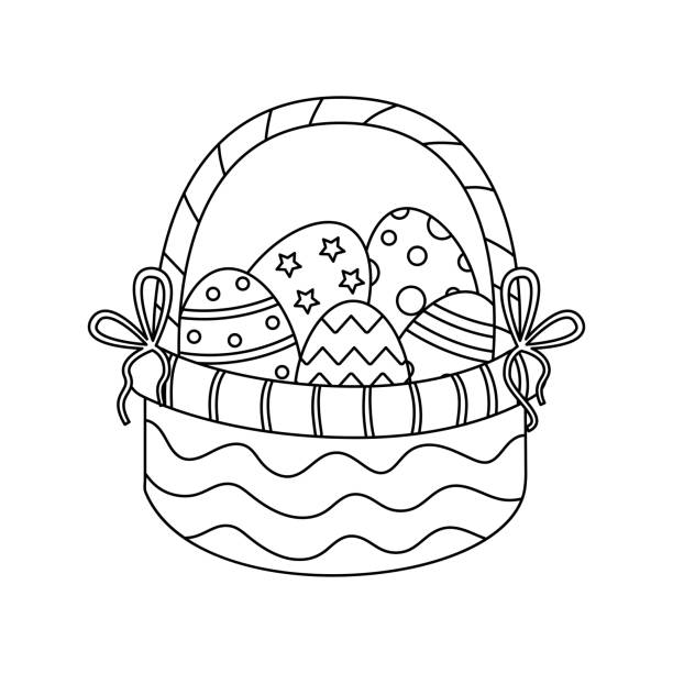 Vector illustration of Easter basket in cartoon style isolated. Black and white cartoon Easter basket isolated on white background. easter easter egg eggs basket stock illustrations