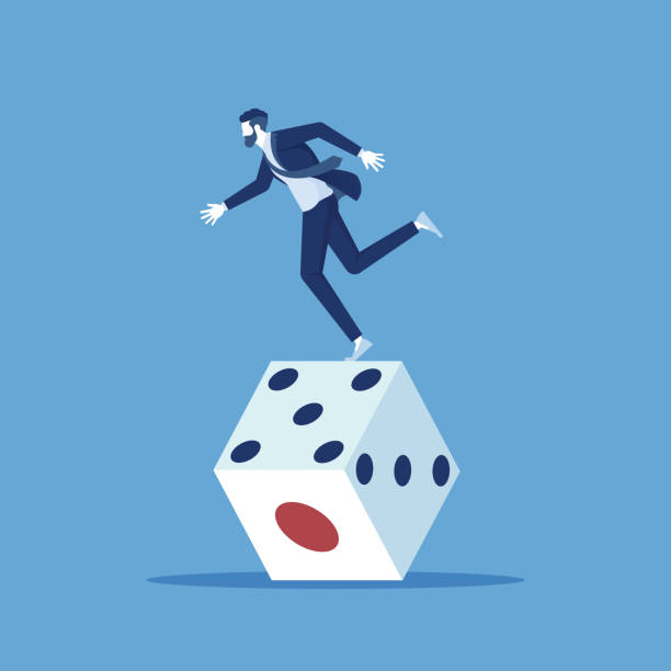 geschäftsrisiko- und glückskonzept - dice rolling throwing businessman stock-grafiken, -clipart, -cartoons und -symbole