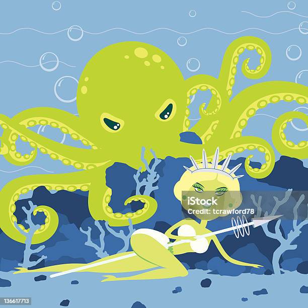 Atlantean Wojownik Morze Queen Vs Zła Octopus - Stockowe grafiki wektorowe i więcej obrazów Ośmiornica - Ośmiornica, Przyssawka, Seductive Women