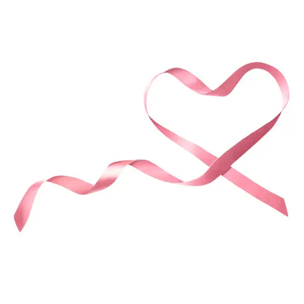 Vector illustration of Hand painted pink ribbon in heart shaped on white background