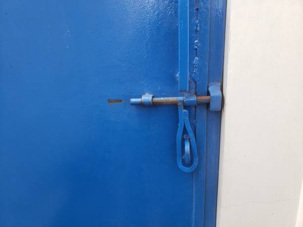 istock blue iron door lock slot 1366178566