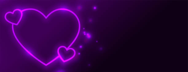 istock glowing neon heart on purple banner design 1366178629