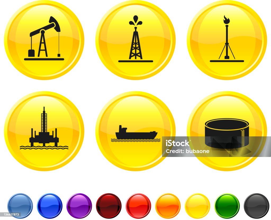 Przemysł naftowy zasoby Wektor zestaw ikon royalty-free - Grafika wektorowa royalty-free (Barka - Statek przemysłowy)