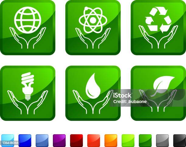 Vetores de Green Power Royalty Free Ícone Conjunto De Adesivos Vetor e mais imagens de Azul