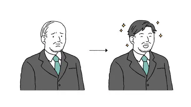 Vector illustration of Simple touch Illustration of hair care for senior businessmen