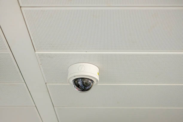 istock Modern Security Camera with office or house background, cctv to record and property protection for car park 1366184663
