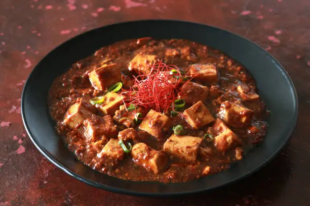 Mapo tofu, Chinese food, Sichuan food, Mapo, tofu, spicy, tofu, chili pepper, spices, minced meat, red, spices