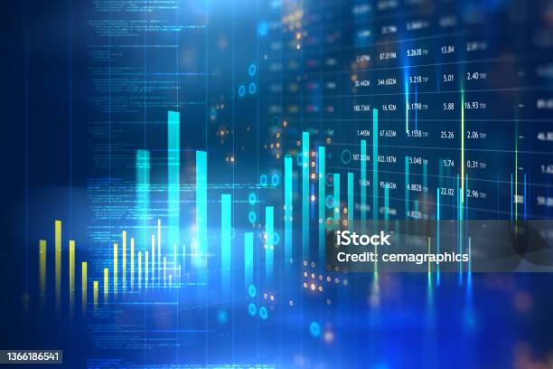 Digitally Generated Currency And Exchange Stock Chart For Finance And Economy Based Computer Software And Coding Display Stock Photo - Download Image Now