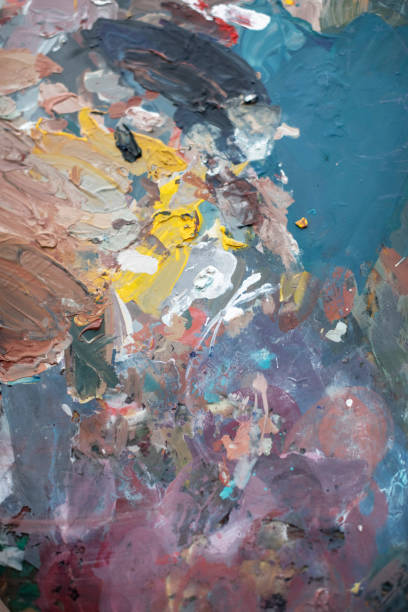 istock Oil paints multicolored closeup abstract background. Macro artist's palette 1366188180