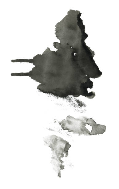 istock Black Hand drawn Abstract Watercolor Stain Isolated on White Background. 1366188213