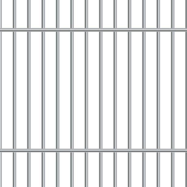 istock Vector metal lattice on a white background. Metal grid rods in gradient color. Prison stick seamless pattern. 1366189132