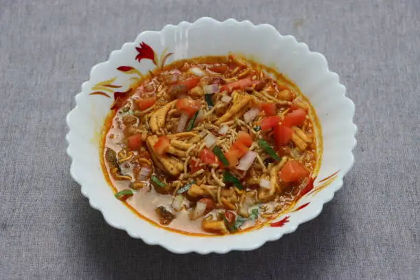 Photo of Usal or Misal is a traditional Chat food from Maharashtra, India, snack with sprouted moth bean curry