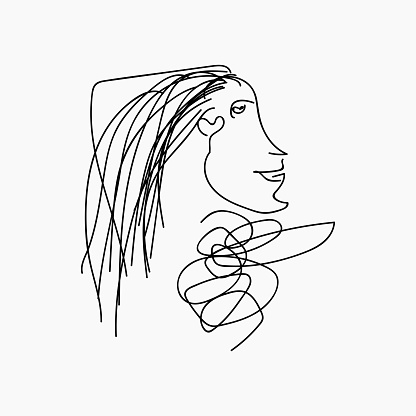 Vector Woman face doodle hand drawn line art illustration pattern