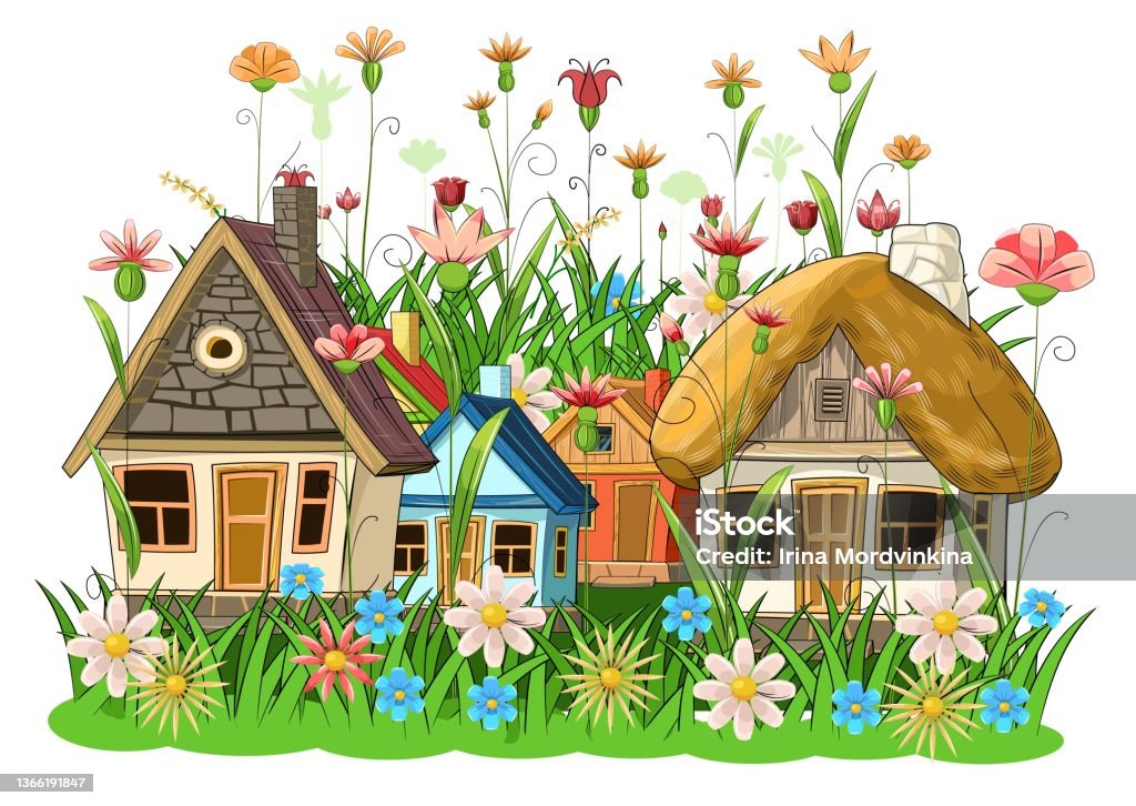 Street With Old Village Little Houses On Flower Meadow Fabulous Cartoon  Objects Cute Childish Style Ancient Dwelling Tiny Small Home Isolated On  White Background Vector Stock Illustration - Download Image Now - iStock
