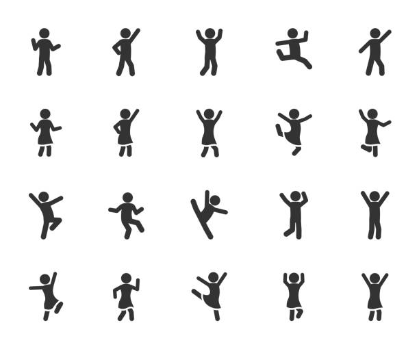 wektorowy zestaw tańczących ludzi płaskich ikon. piksel idealny. - ballet dancer dancing performer stock illustrations