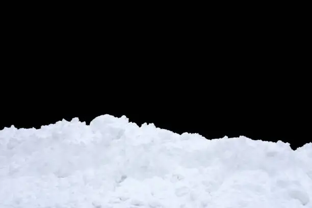 Photo of snow isolated on a black background. winter design element