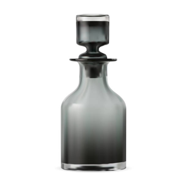 illustrazioni stock, clip art, cartoni animati e icone di tendenza di decanter di whisky. decanter in cristallo di vetro nero - gin decanter whisky bottle