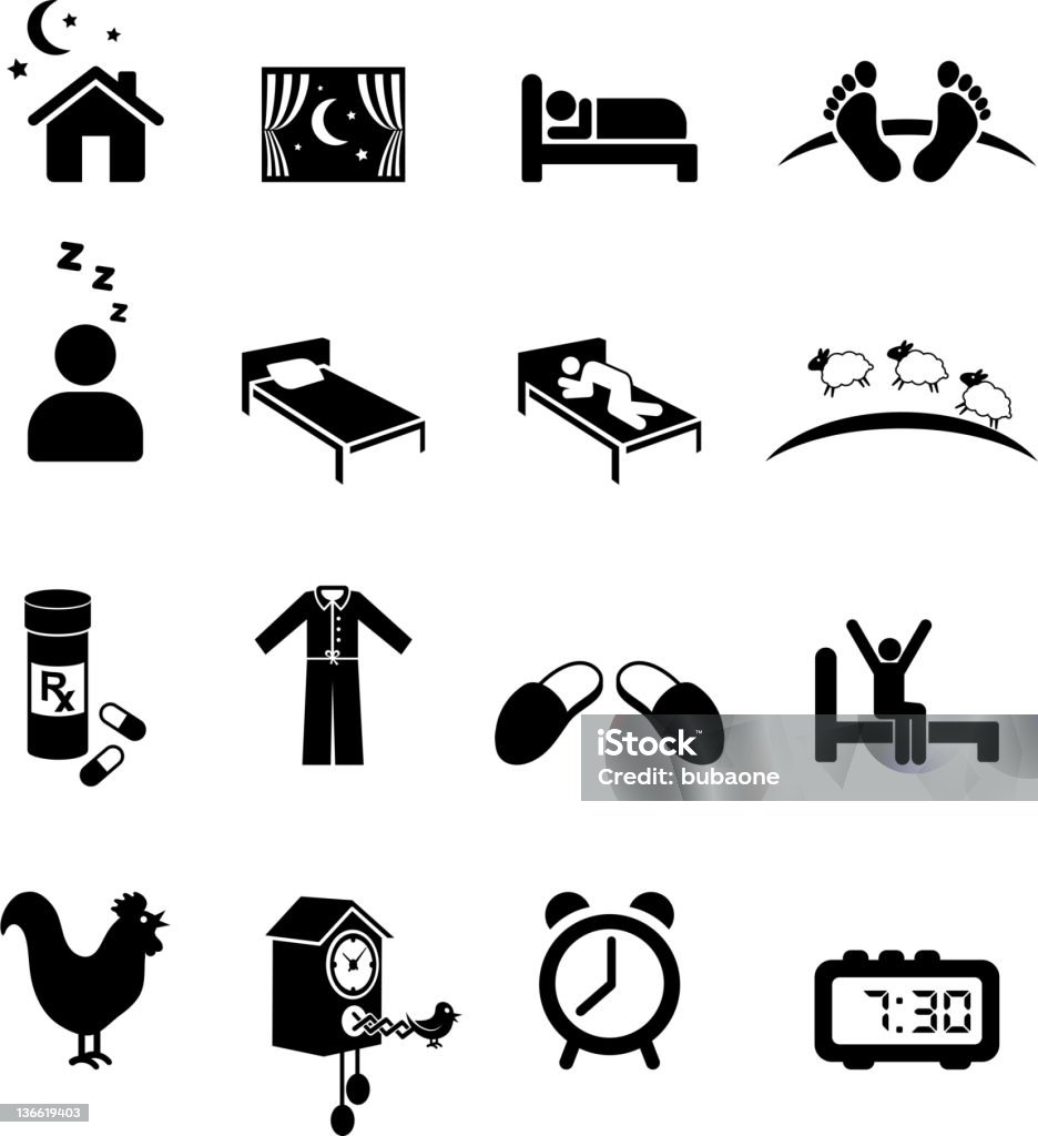 Nighttime sleep black and white royalty free vector icon set Nighttime sleep black and white set Sleeping stock vector