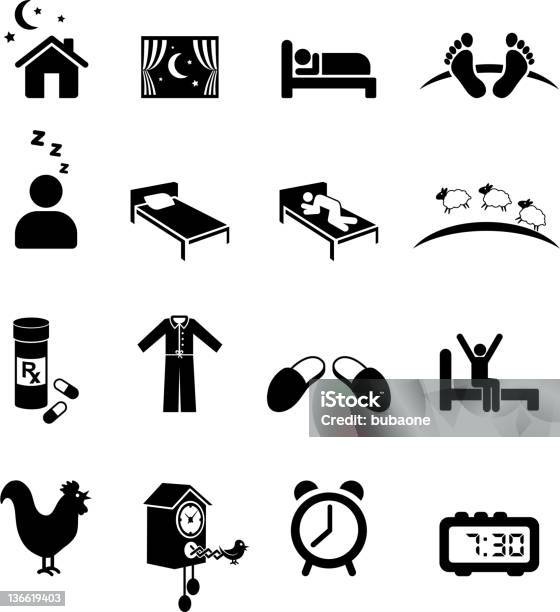 Nighttime Sleep Black And White Royalty Free Vector Icon Set Stock Illustration - Download Image Now